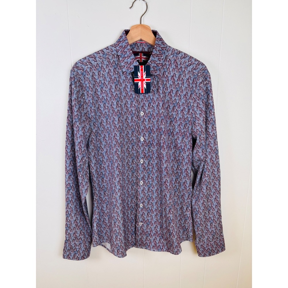 Soul of London Performance‎ Shirt Untucked 8-Way Stretch Lightweight  M Red Blue